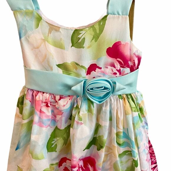 Vintage Girls Dress Floral with Satin Straps Sash - Picture 2 of 6